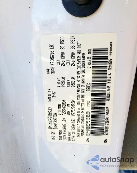 2007 Dodge Ram 1500 St from USA, damaged, VIN 1D7HU18237S193929